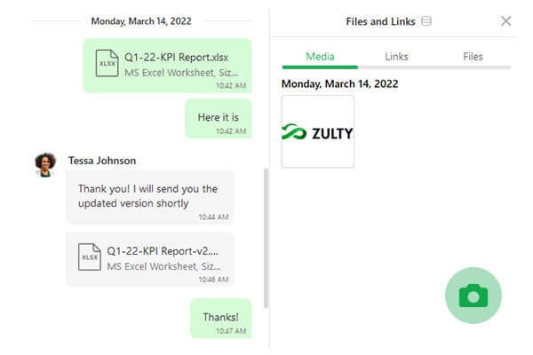 Screenshot of Zultys File & Image Sharing