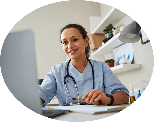 Healthcare worker utilizing Zultys' all-in-one platform