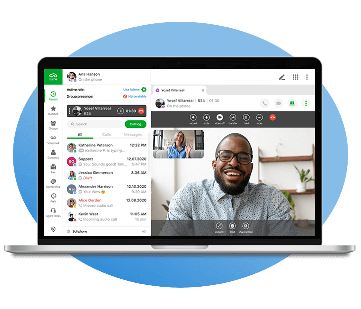 Employees communicating through Zultys' fully hosted system