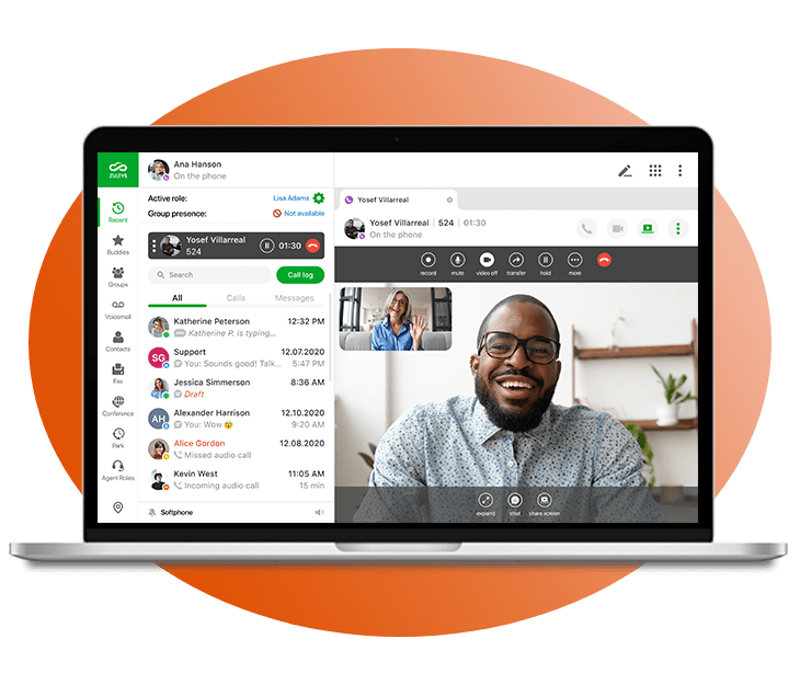 Employees communicating through Zultys' fully hosted system