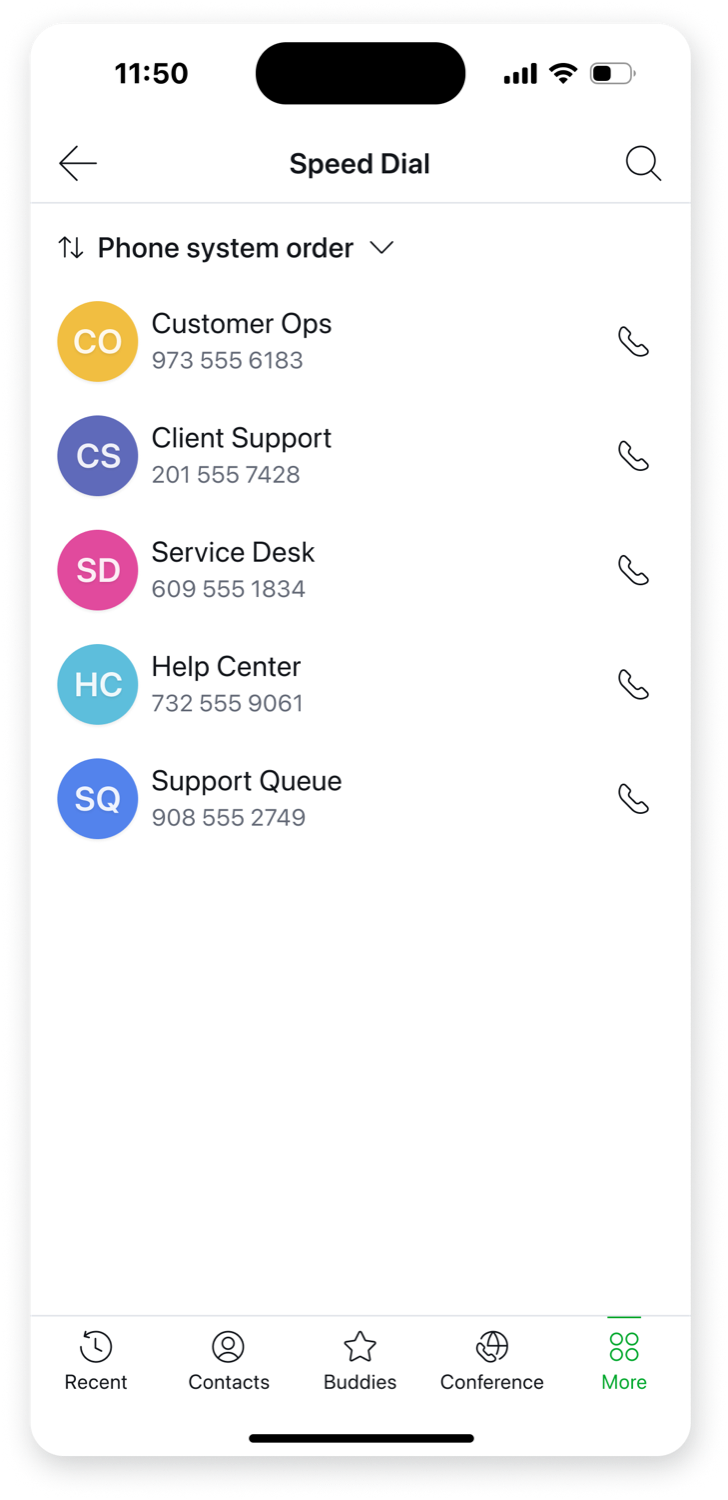 Mobile ZAC 2.2 - speed dial