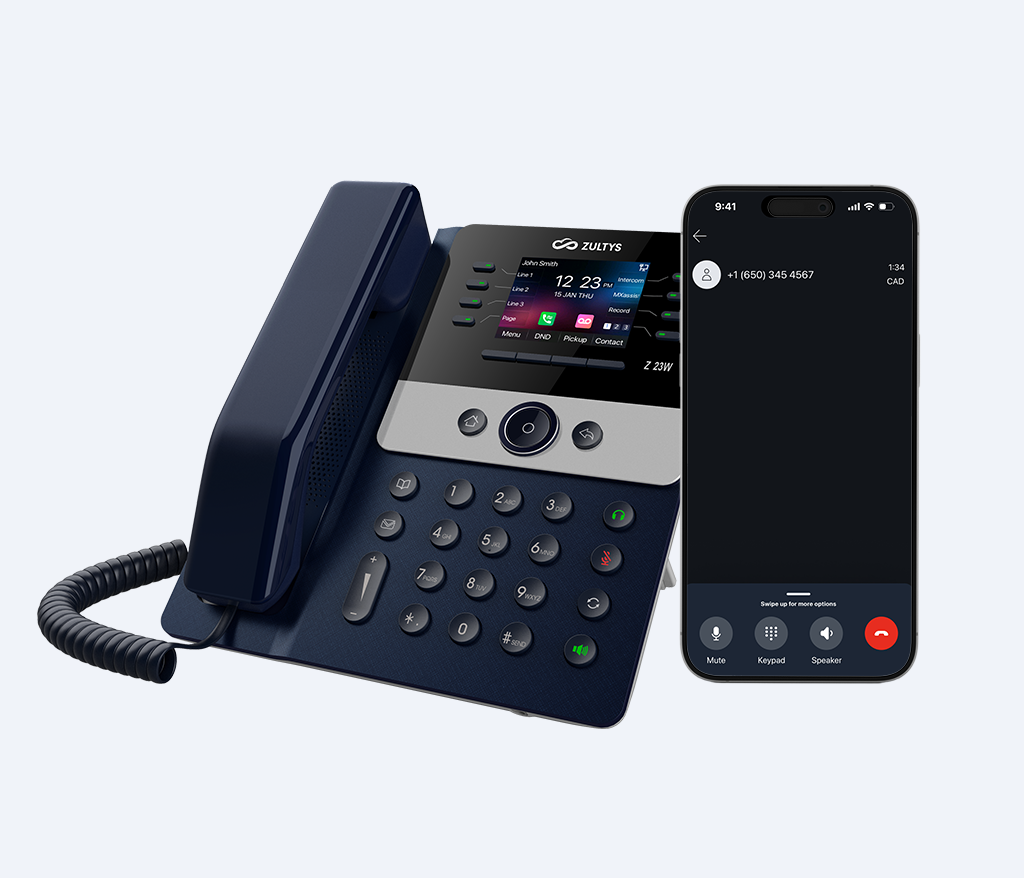 Zultys Z 23W desktop phone and Mobile ZAC app